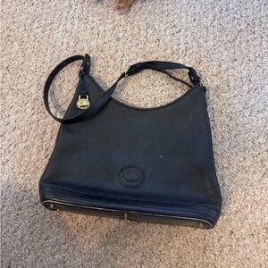 Dooney & Bourke Black Leather Shoulder Bag with Gold Hardware
